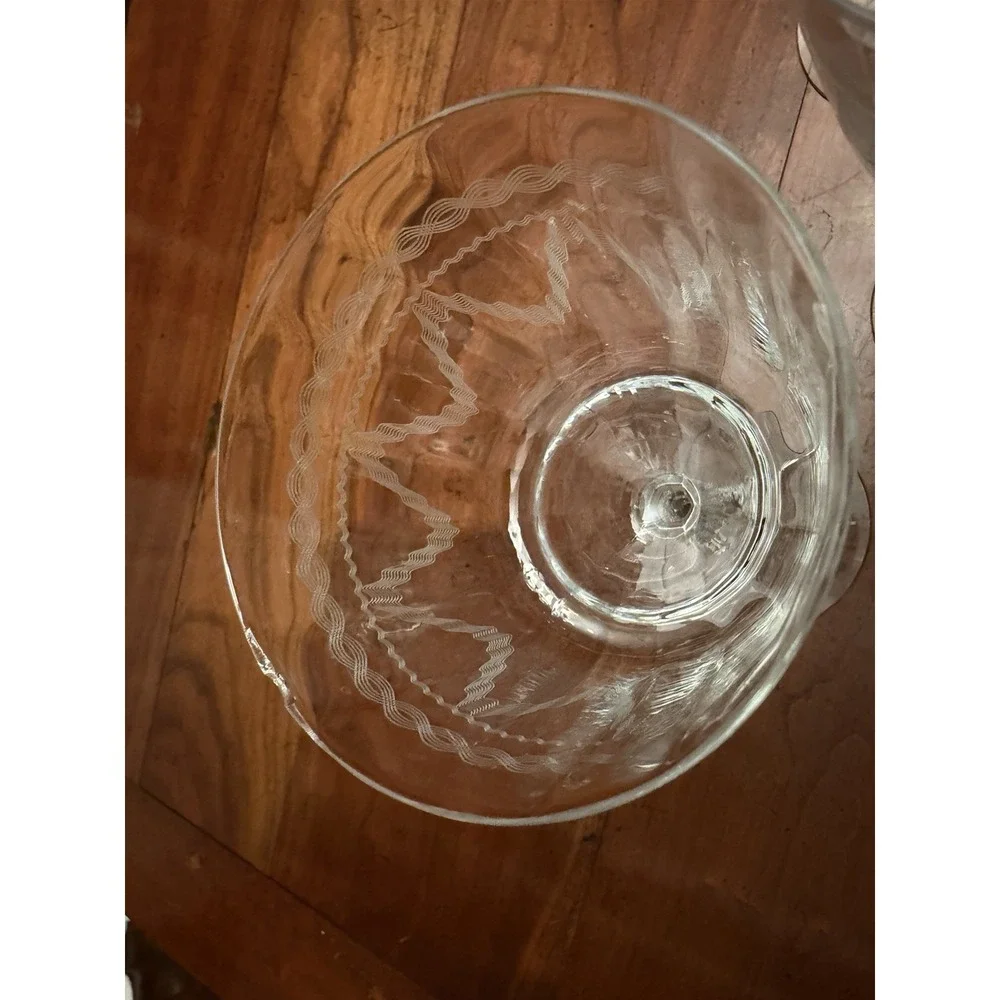 Set of 5 Fostoria Glass Castle Geometric‎ Needle Etch #87 Water Goblets 7.5